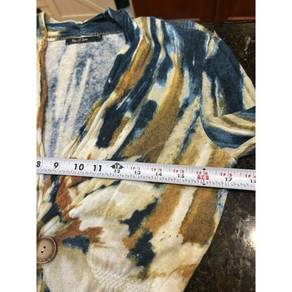 Nic + Zoe Watercolor Print Linen Blend Cardigan‎ Sz S Boho Chic Artsy - Picture 7 of 9